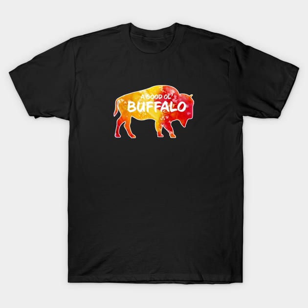 Buffalo Critter - Watercolor Background T-Shirt by Wright Art